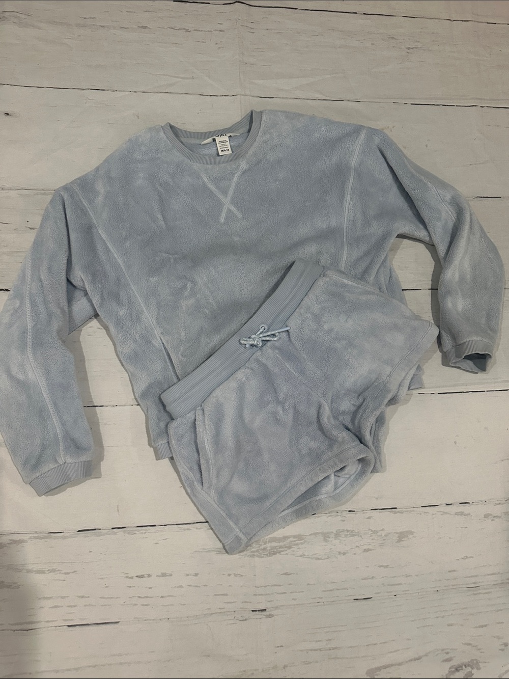 Athleta Girl Light Blue Plush Crewneck sweatshirt and Shorts Matching Set 8-10
